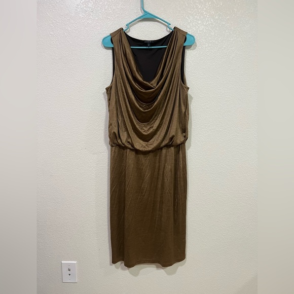LAFAYETTE 148 NEW YORK gold/ brawn cowl neck sleeveless  midi dress